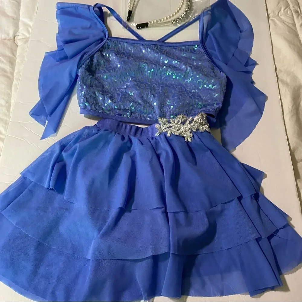 Weissman dance costume 2 piece blue top skirt Unicorn 15116 SC Small MC child
